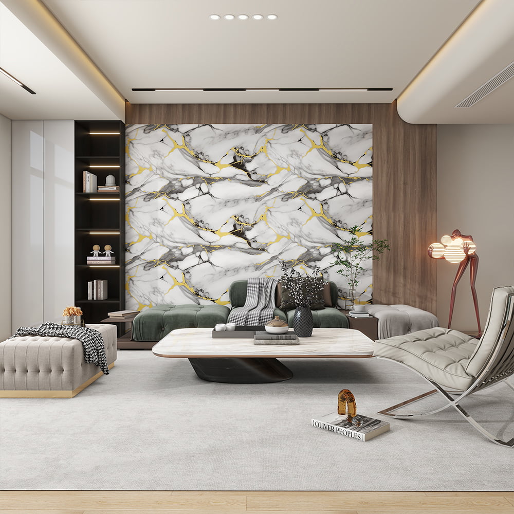 Moderne, hochglänzende Marmor-Tapetenrolle, PVC, selbstklebend, wasserdicht, für Innen- und Heimdekoration, Marmor-Blatt-Aufkleber
