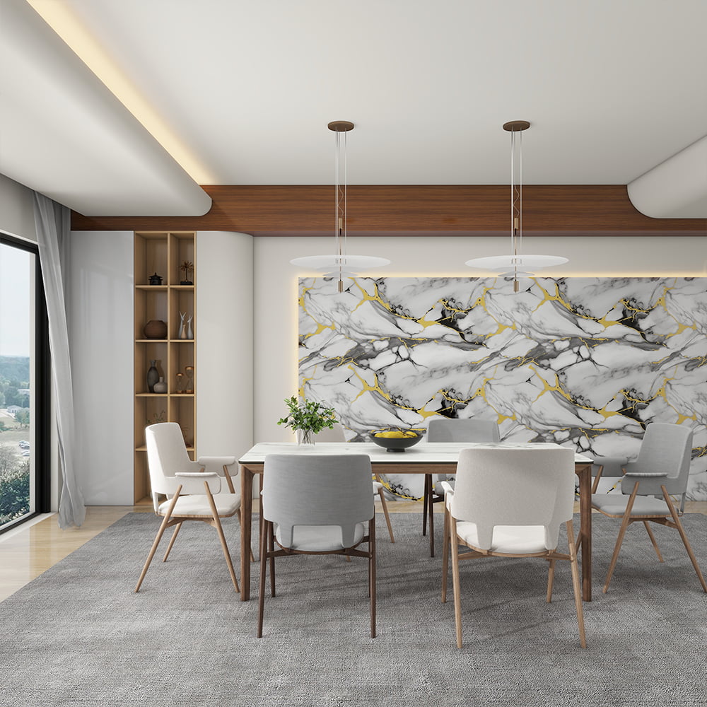 Moderne, hochglänzende Marmor-Tapetenrolle, PVC, selbstklebend, wasserdicht, für Innen- und Heimdekoration, Marmor-Blatt-Aufkleber