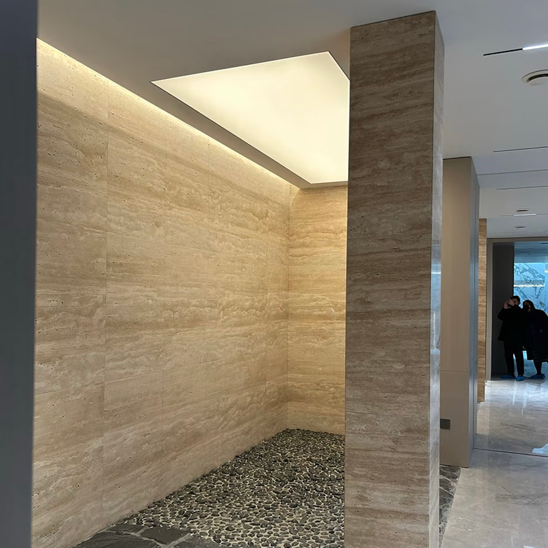 Feuerfestes Fliesenfurnier-Imitat-Innenraum, biegbare weiche Wandverkleidung, Travertin, künstliche, flexible Wandpaneele aus weichem Stein